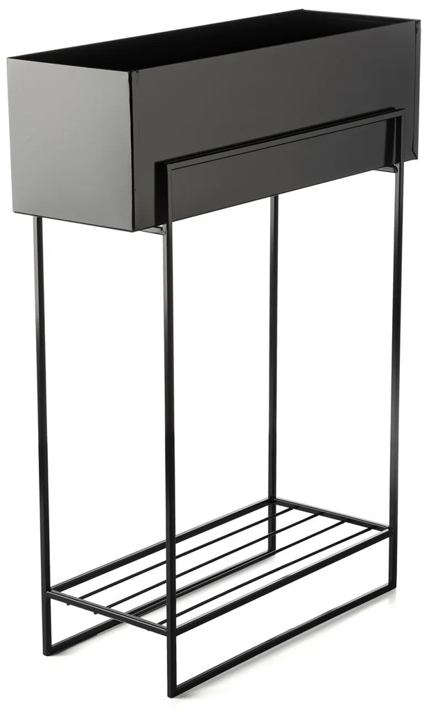 KOVOVÝ KVETINÁČ SO STOJANOM RECT 82X23X60 CM ČIERNA