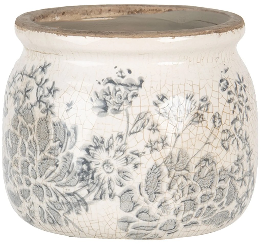 Keramický kvetináč se šedými kvety Valeria S - Ø 12*9 cm