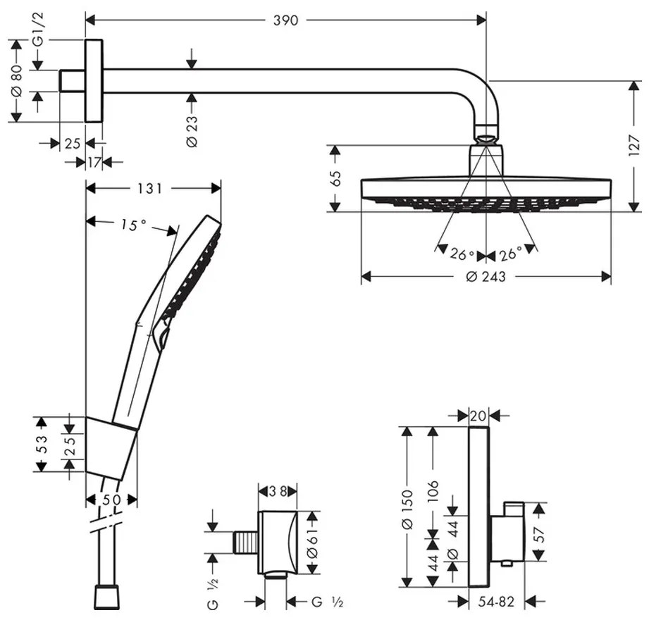 Hansgrohe Raindance Select S, sprchový systém pod omietku s termostatom ShowerSelect S, chrómová, HAN-27297000