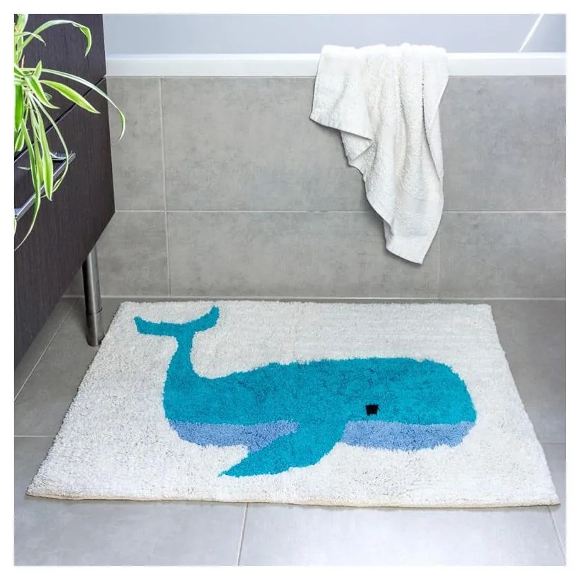 Biela/modrá kúpeľňová predložka 83x52,5 cm Whale – Rex London