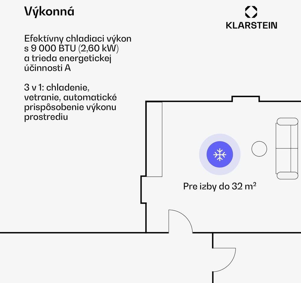 Klarstein Breeze Box 9K Smart PAC klimatizácia, Režim 3 v 1, Inteligentné ovládanie, do 32 m², 24h časovač, mobilná