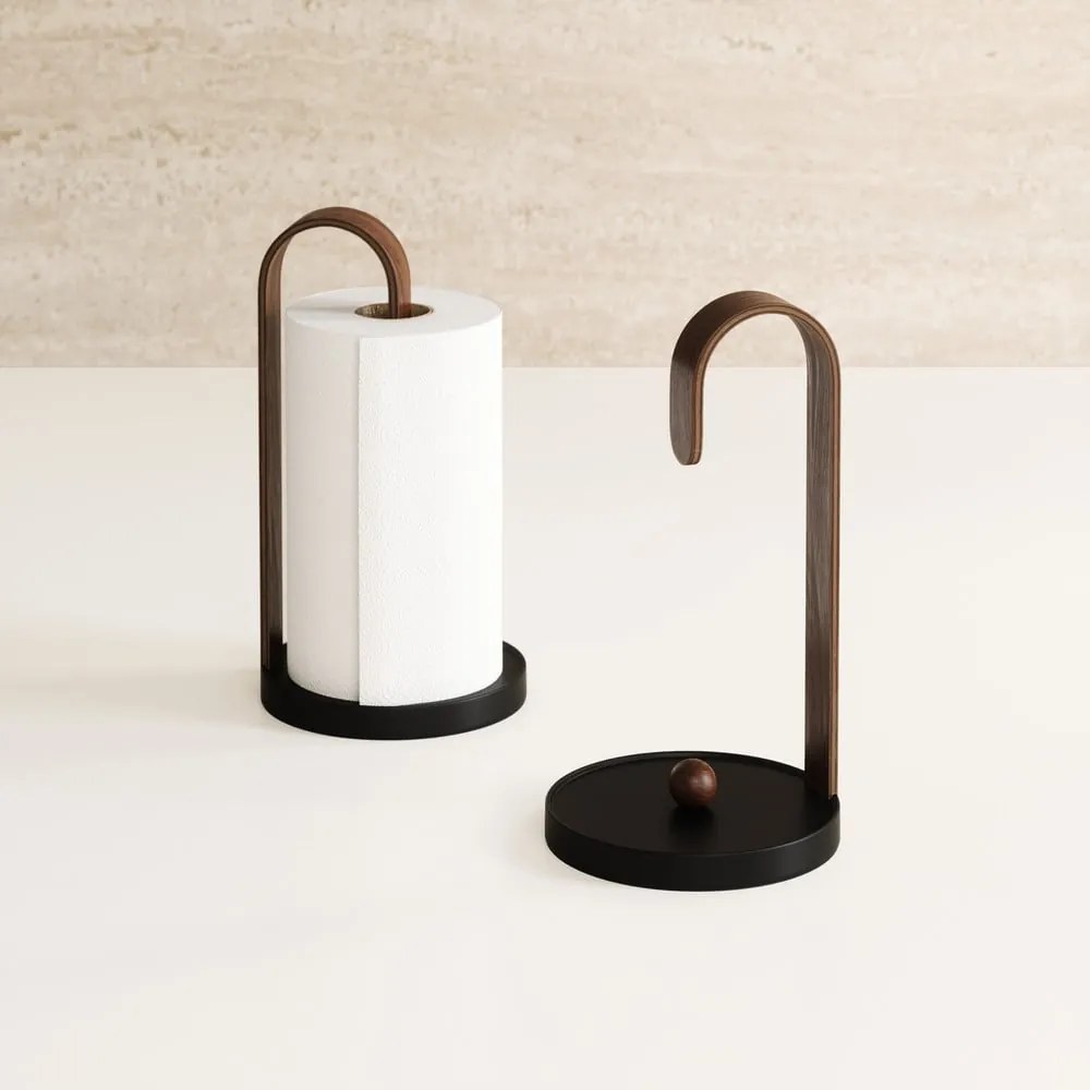 Čierny drevený stojan na papierové utierky ø 17 cm Bellwood – Umbra