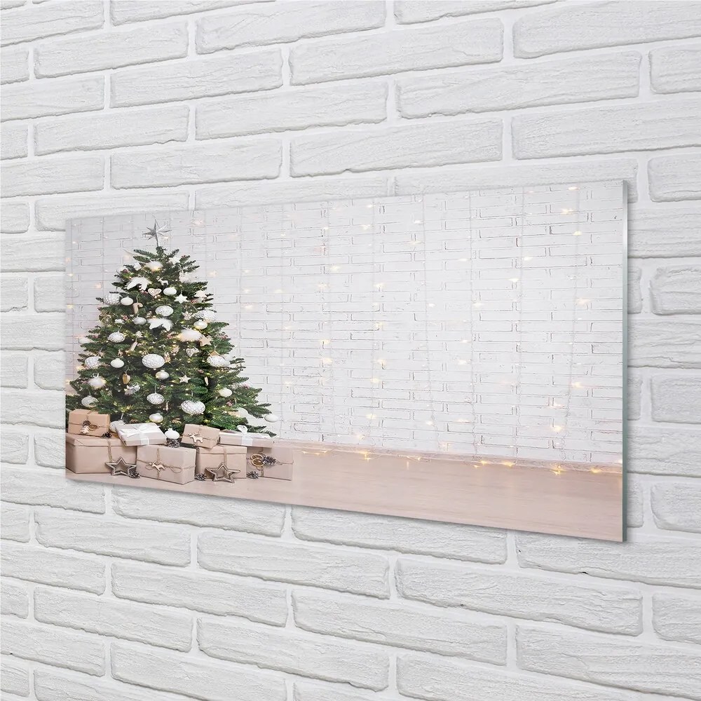 Sklenený obraz Ozdoby na vianočný stromček darčeky 100x50 cm
