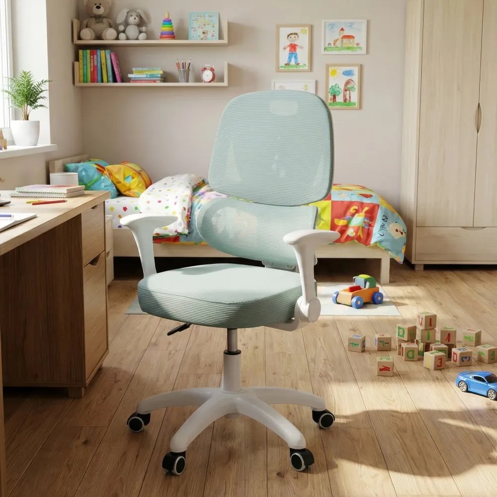Detská pracovná stolička NANDU — sieť / látka, mentolová