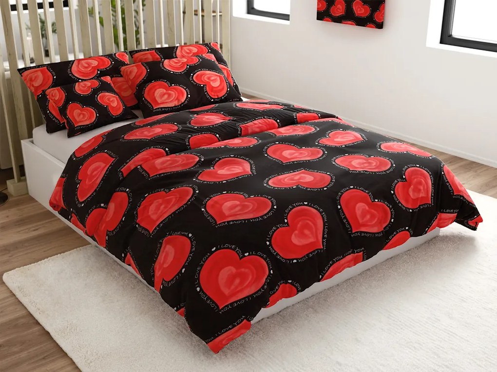 Polybavlnené obliečky na 2 postele VALENTINE, čierne Rozmer obliečky: 2 ks 70 x 90 cm | 2 ks 140 x 200 cm
