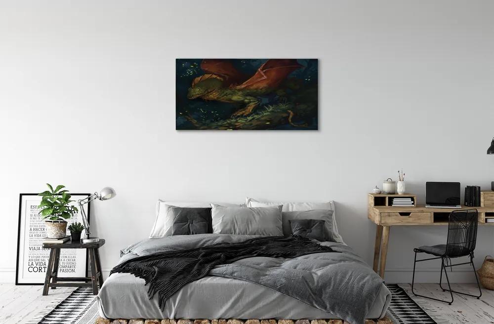 Obraz canvas Zelený drak v lese 100x50 cm