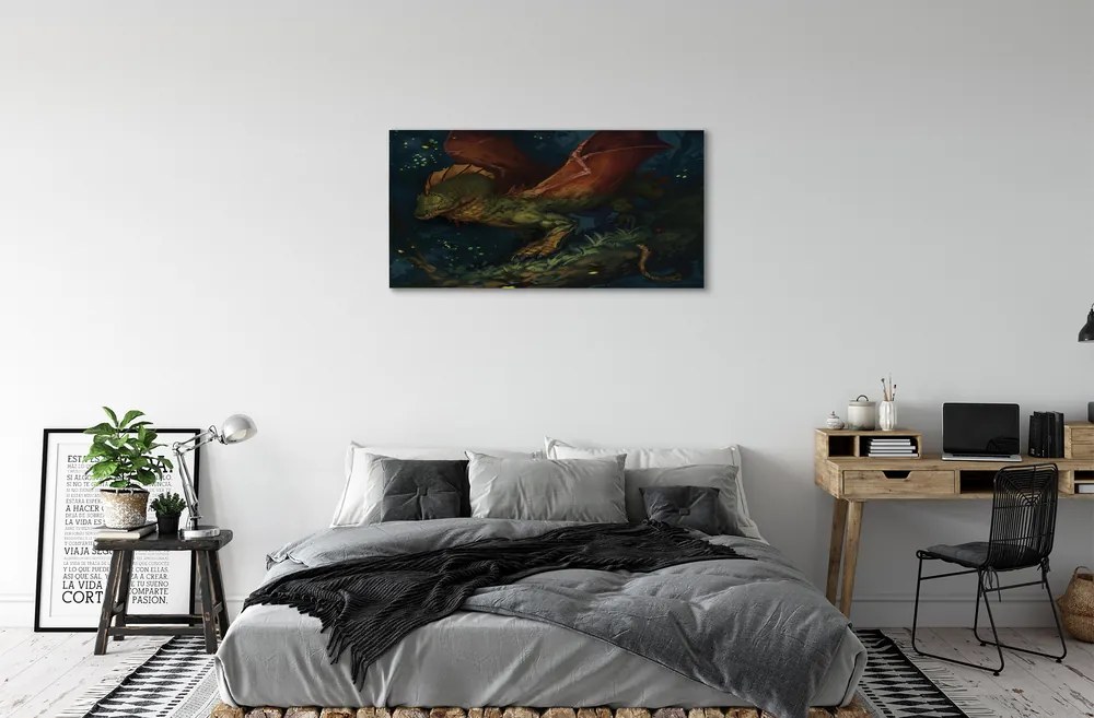 Obraz canvas Zelený drak v lese 125x50 cm
