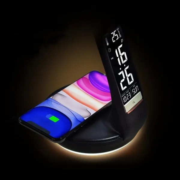 Retlux-LED Stmiev. lampa s bezdr. nab. Qi a displejom LED/6W/230V 3000/4000/6000K