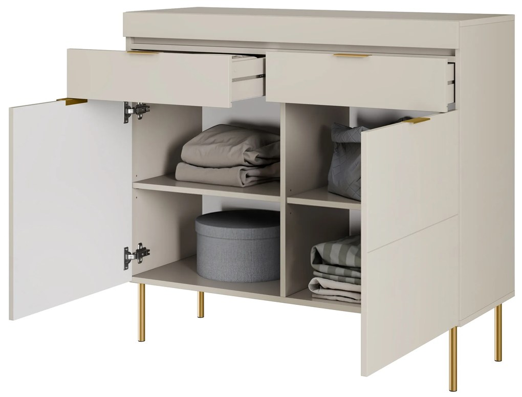 Komoda Sentia 105 cm s 2 zásuvkami - kašmírová / zlatá