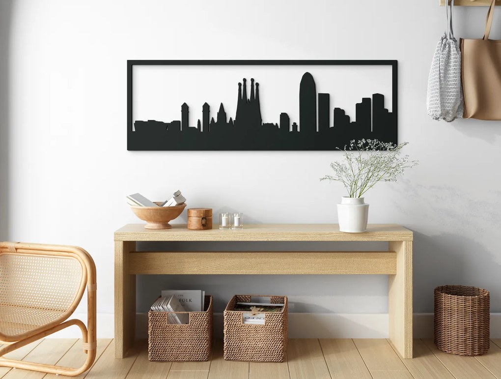 drevko Obraz Barcelona panoráma Rozmer obrazu: 29,5 x 89 cm, Farba dekorácie: Čierna