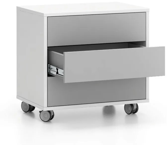 Pojazdná skrinka na kolieskach LAYERS, krátka, 3 zásuvky, 600 x 400 x 575 mm, biela / sivá