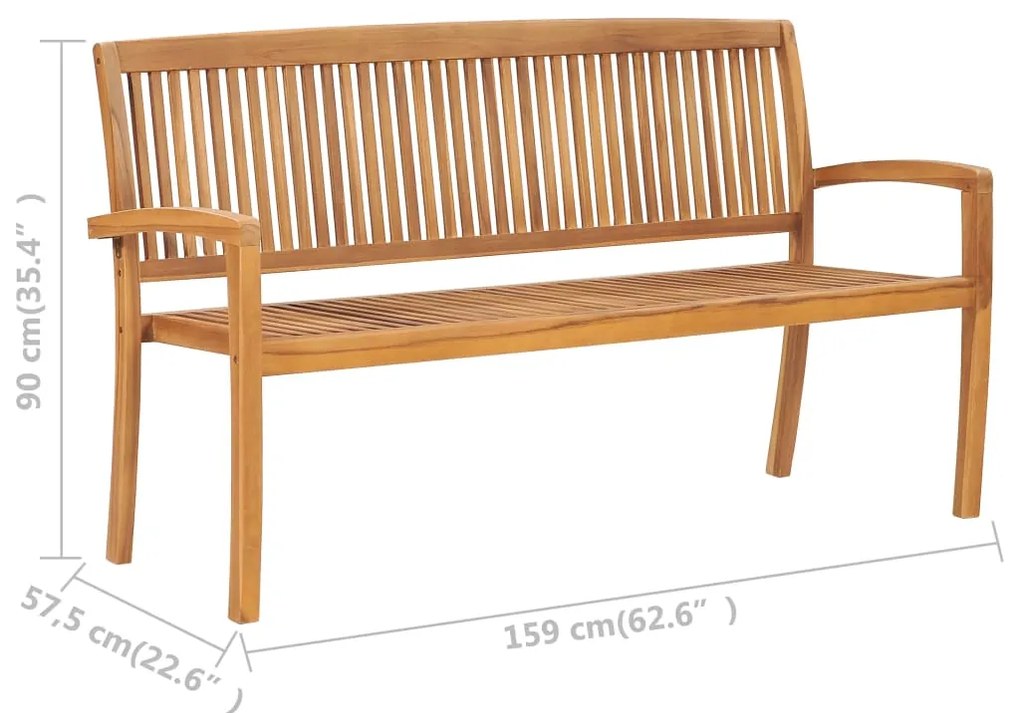 vidaXL 2-miestna stohovateľná záhradná lavička 159 cm, tíkový masív 49389