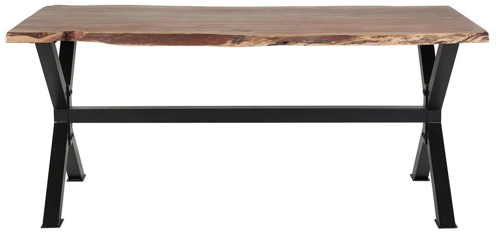 Jedálenský stôl z akáciového dreva 180 x 95 cm svetlé drevo/čierna VALBO Beliani