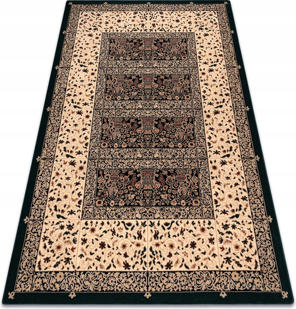 Koberec z vlny Do Obývačky Rámček Kvety Ornament zelený 235x350 cm