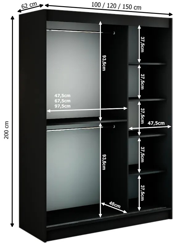 Šatníková skriňa MALI T,100x200x62,čierna