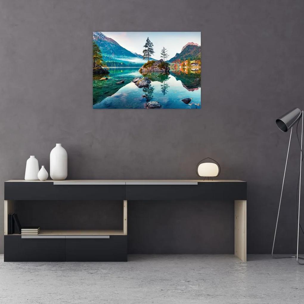 Sklenený obraz - Jazero Hintersee, Bavorské Alpy, Rakúsko (70x50 cm)