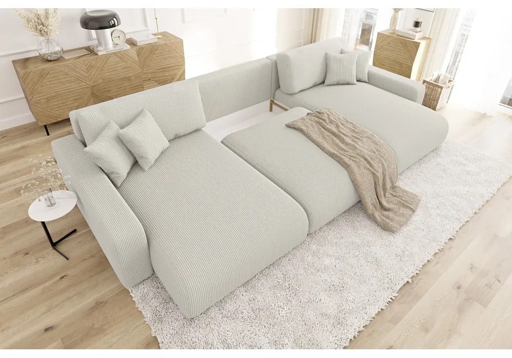 Krémová menčestrová rozkladacia/s úložným priestorom rohová pohovka Sara – Ropez