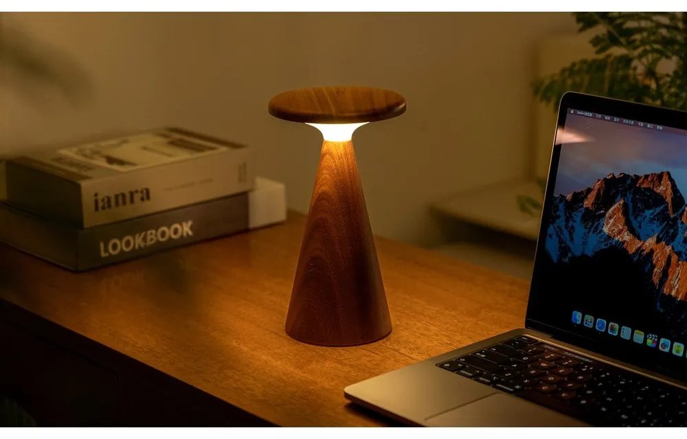 LED stolová lampa v tmavoprírodnej farbe s dreveným tienidlom (výška 21 cm) Sylva – Gingko