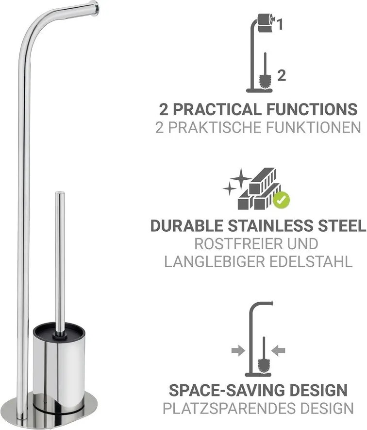 Stojan na toaletný papier so štetkou z nehrdzavejúcej ocele v lesklej striebornej farbe Levante – Wenko