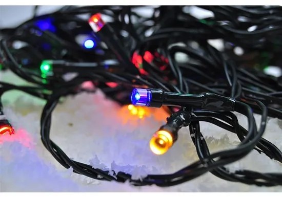 SOLIGHT LED vonkajšie vianočné reťaz, 50 LED, 5m, prívod 3m, 8 funkciou, časovač, IP44, viacfarebný