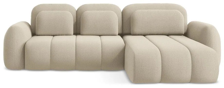 Svetlohnedá rozkladacia/s úložným priestorom rohová pohovka z textílie buklé (pravý roh/s leňoškou) Pele – Makamii