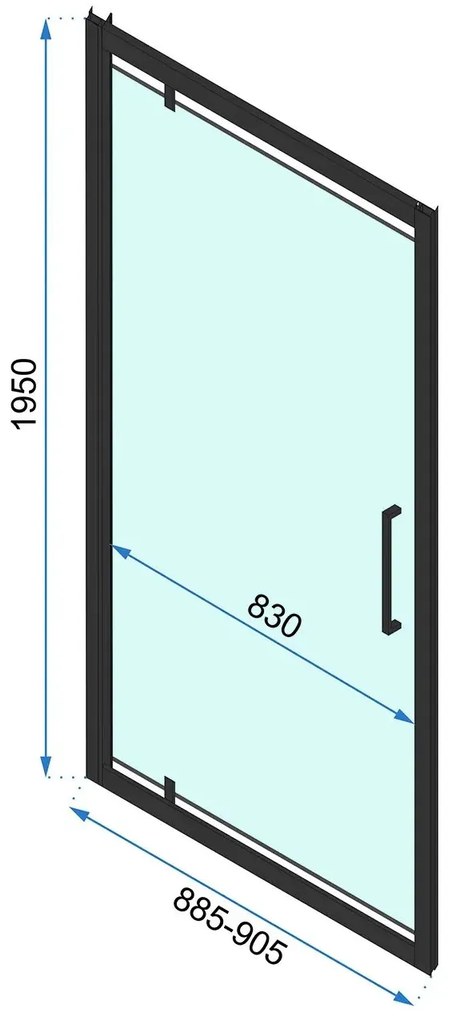 Rea Rapid Swing, jednokrídlové výklopné sprchové dvere 90 x 195 cm, 6mm číre sklo, čierny profil, REA-K6409