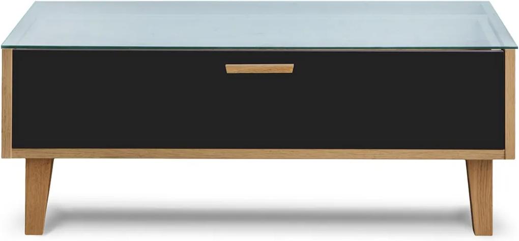 KONSIMO Konferenčný stolík FRISK sklenená doska dub čierny 90 x 35 x 60 cm