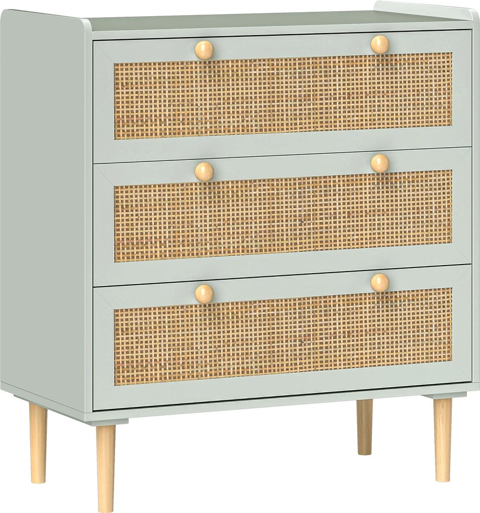 HOMCOM Komoda s 3 zásuvkami, bočný stôl so skrinkou na uloženie v boho štýle, 80 x 40 x 87,5 cm Zelená | Aosom