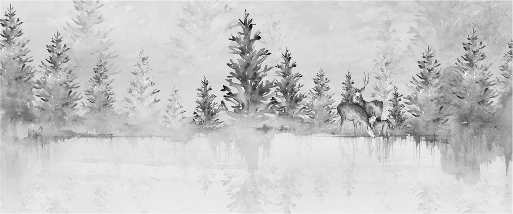Obraz - Jelene pri jazere (120x50 cm)