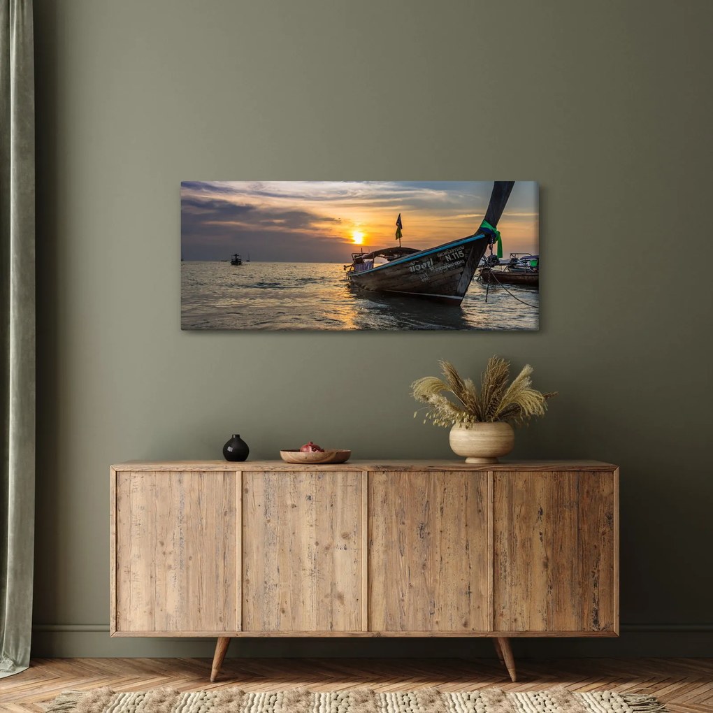 Obraz lode pri brehu (120x50 cm)