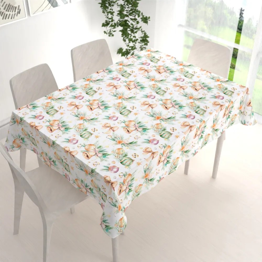 Biante Vianočný dekoračný obdĺžnikový obrus PML-039 Banky a zvončeky 50x100 cm