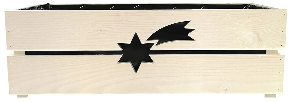 AMADEA Drevený vianočný kvetináč s kométou biely, vo vnútri s čiernou fóliou, 52x21,5x17cm, český výrobok
