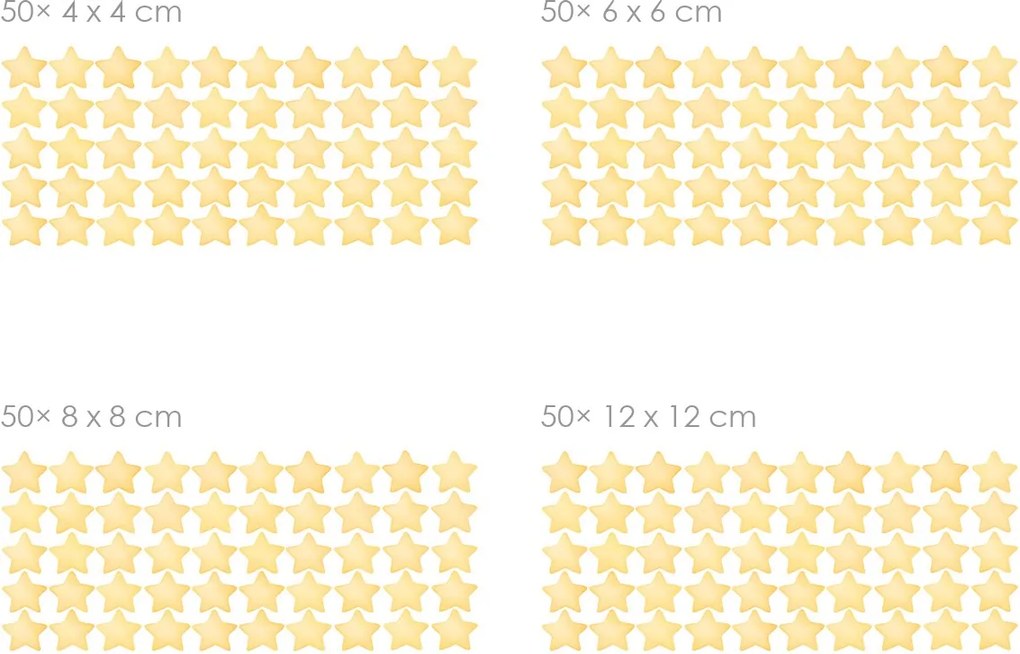 Akvarelové hviezdy žlté 50 ks textilné prelepiteľné nálepky na stenu 50 ks 4x4 cm