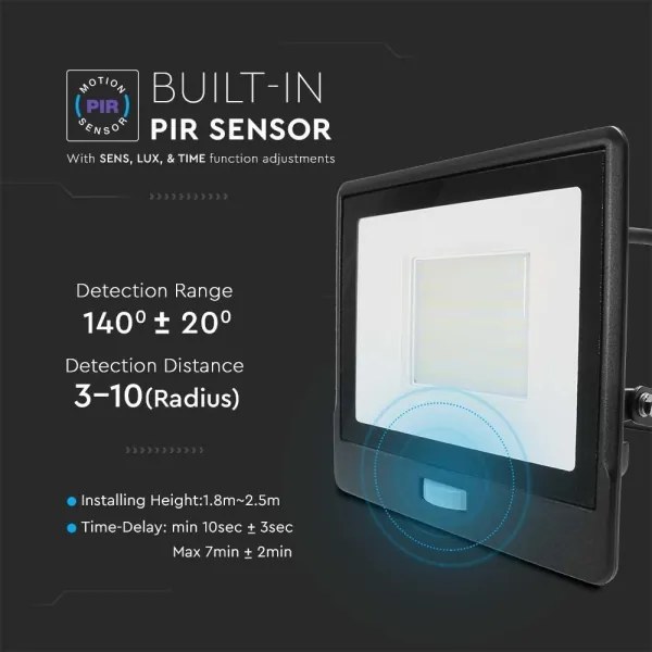 LED Reflektor so senzorom LED/50W/230V 6500K IP65 čierna