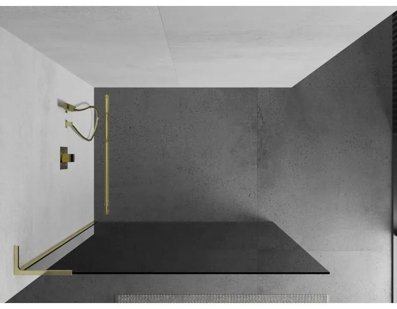 Mexen Kioto L, sprchová zástena Walk-In 100 x 200 cm, 8mm šedé sklo, zlatý lesklý profil,800-100-103-50-40