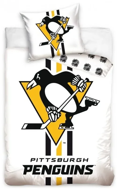 Hokejové posteľné obliečky NHL Pittsburgh Penguins - biele - 100% bavlna, perkál - 70 x 90 cm + 140 x 200 cm