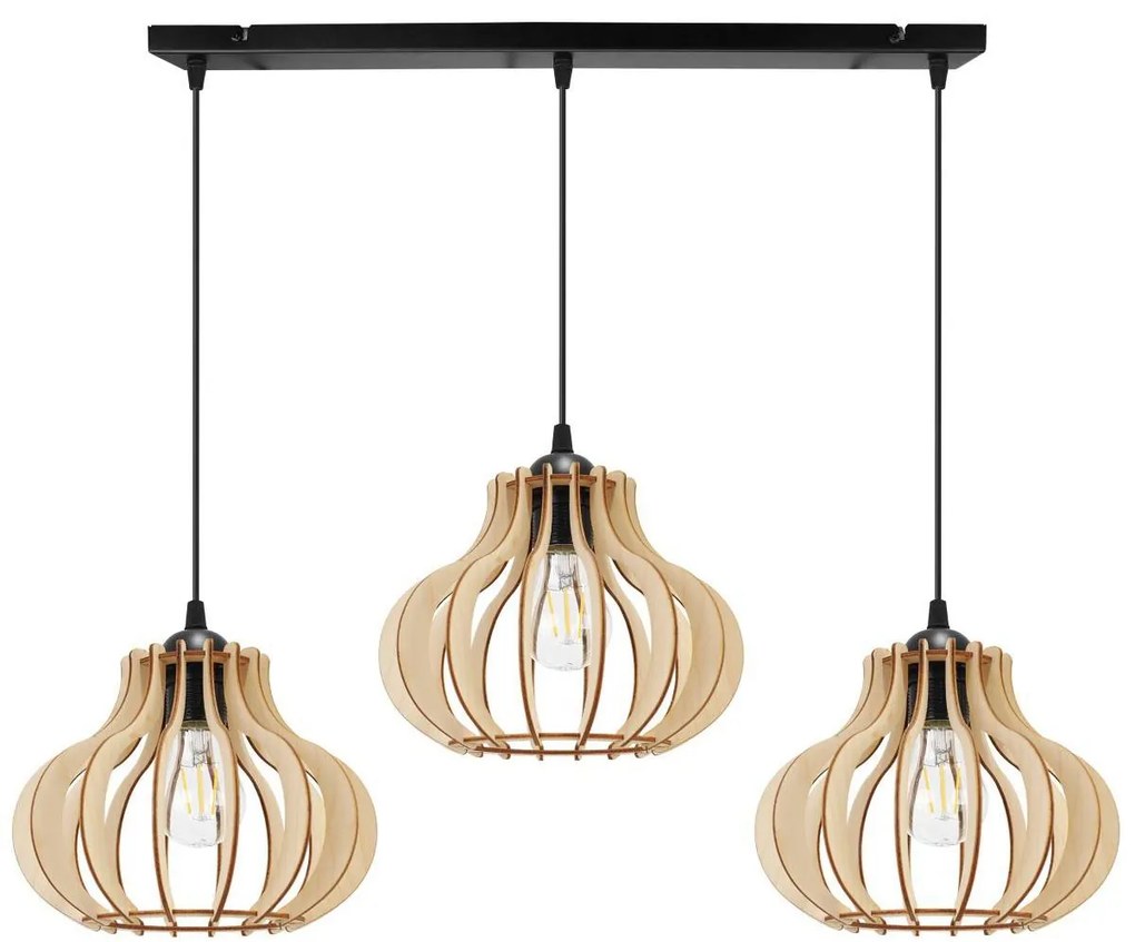 Závesné svietidlo Timber 3, 3x drevené tienidlo