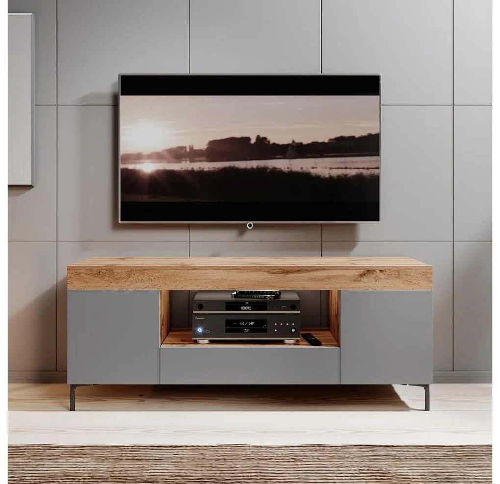 TV skrinka/stolík Giuseppo (s osvetlením) (dub lancaster + sivá). Vlastná spoľahlivá doprava až k Vám domov. 1098650