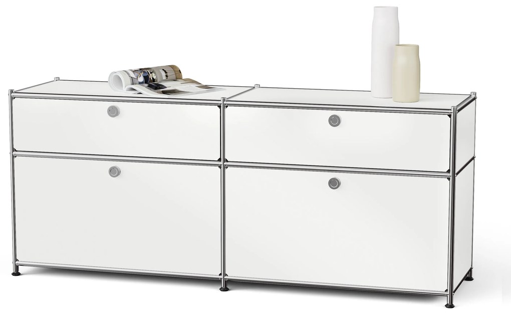 Kovová odkladacia skrinka »CN3« s výklopnými priečinkami a zásuvkami, biela