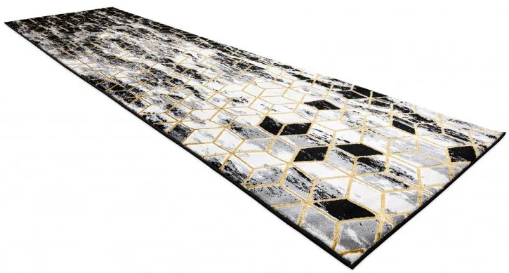 Dywany Łuszczów, Koberec behúň Gloss 409A 82 3D cubes black/gold/grey, 70x200, čierna, obývacia izba