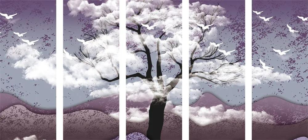 5-dielny obraz strom zaliaty oblakmi Varianta: 100x50