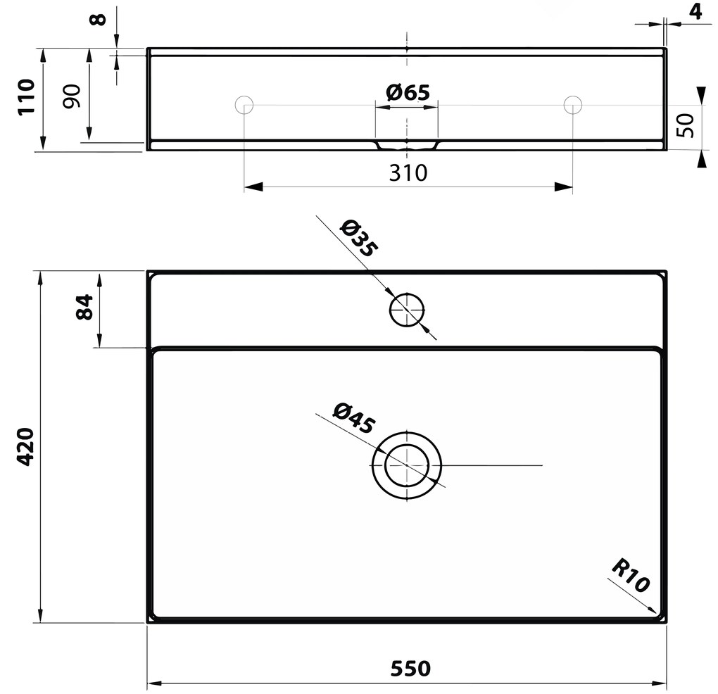 Sapho Sapho, AURUM nerezové nástenné umývadlo 55x42cm, vrátane výpuste, gun metal, AU102