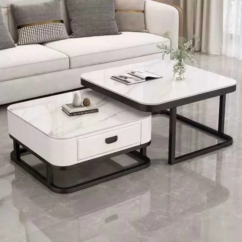 LuxuryForm DESIGN Konferenčný stolík ARAGON 70 × 70 / 60 × 60 cm – biely / biely mramor (set 2 ks)