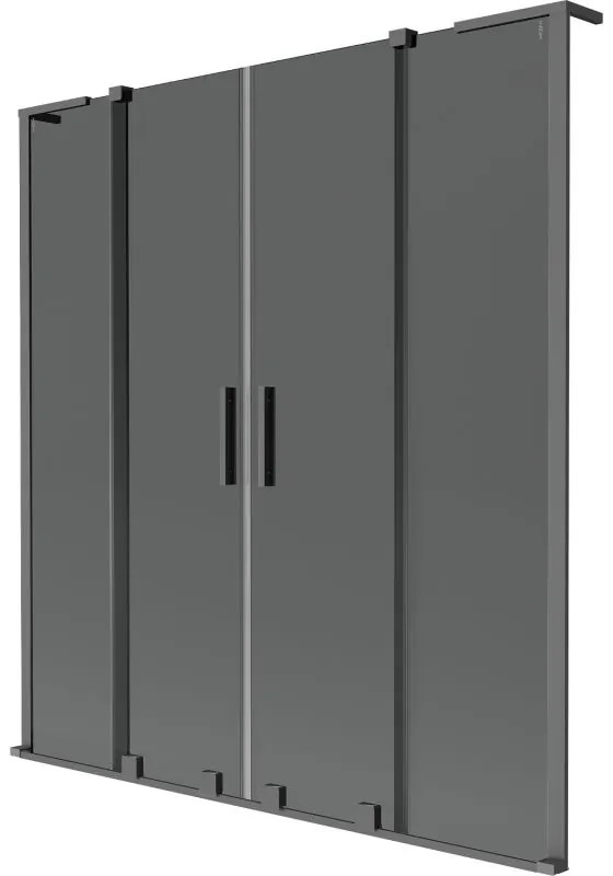 Mexen Velar L Duo, 2-krídlová posuvná vaňová zástena 160 x 150 cm, 8mm šedé sklo, grafitová, 896-160-003-42-95