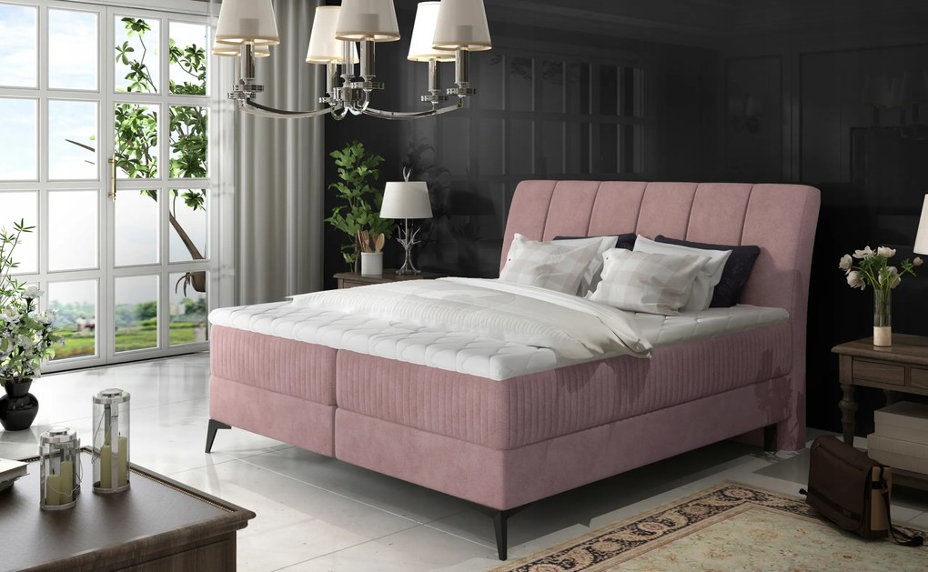 Manželská posteľ Boxspring 160 cm Alberto (ružová) (s matracmi)