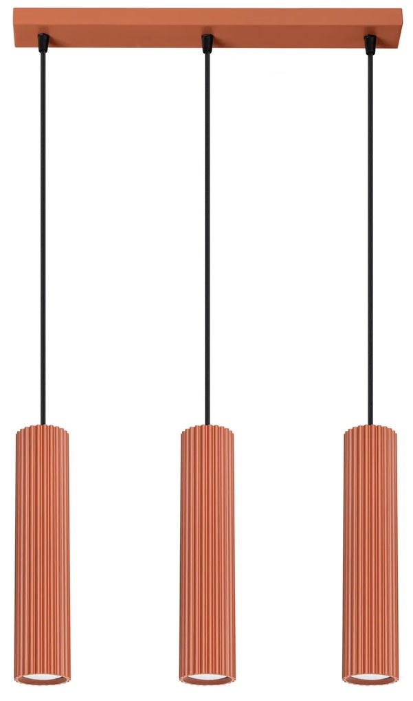 Závesné svietidlo Karbon, 3x okrovo červené kovové tienidlo