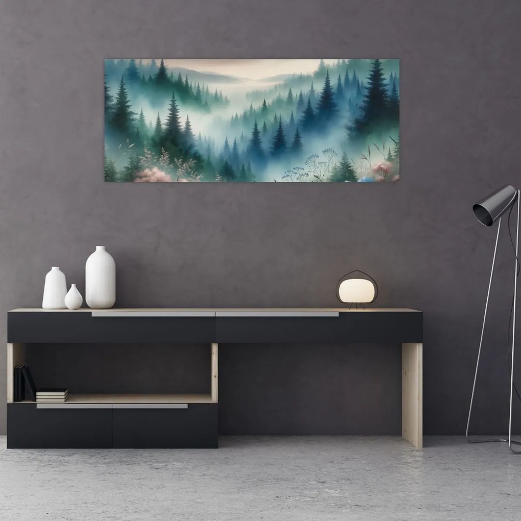 Obraz - Lesná krajina s hmlou (120x50 cm)