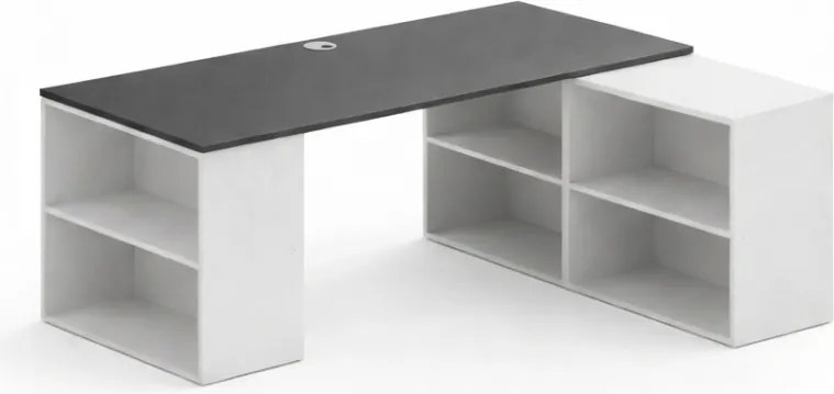 Kancelársky písací stôl s úložným priestorom BLOCK B01, 180 × 160 cm, biela/grafit