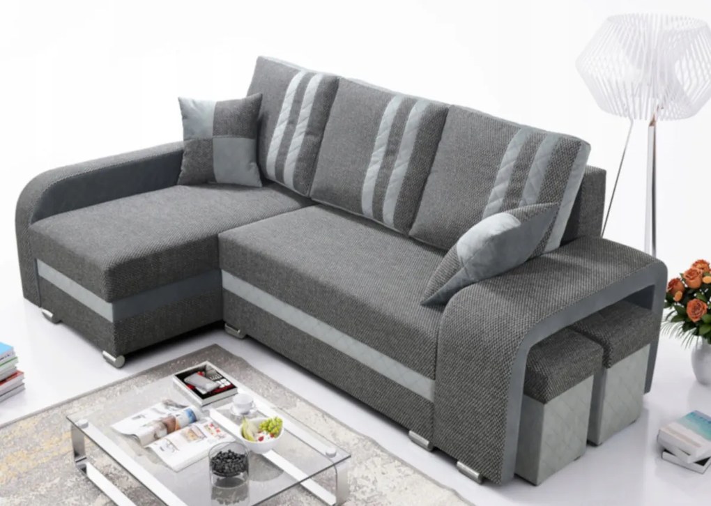 Rohová sedačka taburetky 245×165 CM Pohodlná rozkladacia rohovka do obývacej izby Kongo RBN01