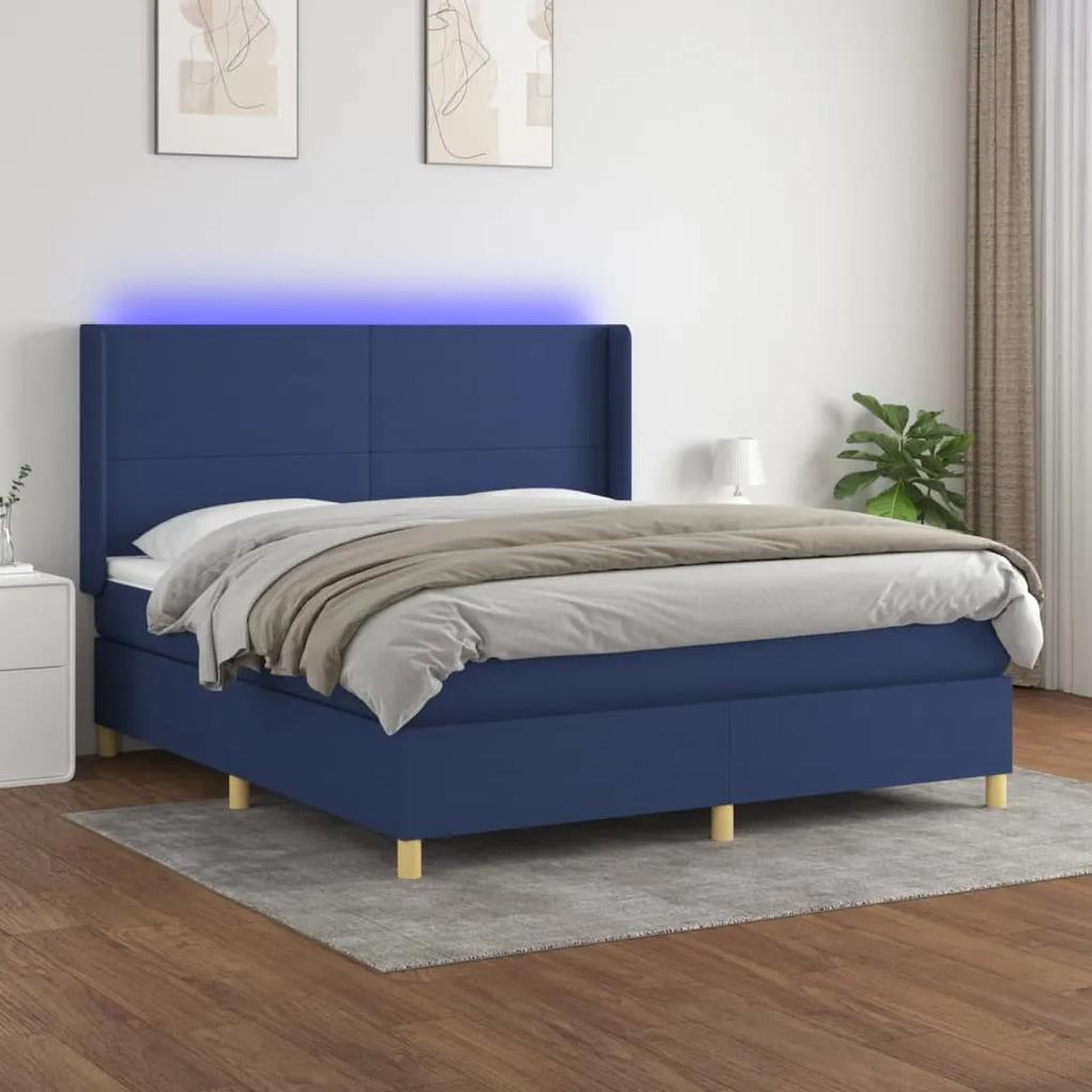 Posteľ boxsping s matracom a LED modrá 160x200 cm látka 3138731